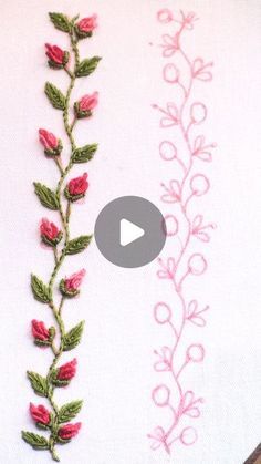 two different types of embroidered flowers on white fabric