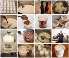 there are many pictures of food being made