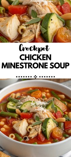 chicken minestone soup in a white bowl