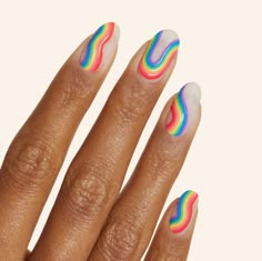 Rainbow Nails Acrylic, Wavy Nail Art, Groovy Nail Art, Rainbow Manicure, Wavy Nails, Groovy Nails, Wavy Rainbow, Jonathan Van Ness, Rainbow Nails Design