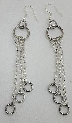 One pair of chain and loop earrings.  Punk/contemporary look. Generous 9cm drop.  925 stamped silver hooks. Modern Sterling Silver Chain Earrings, Sterling Silver Chain Dangle Earrings, Chain Link Earrings, Earrings Punk, Diy Clothes Refashion, Punk Earrings, Spike Earrings, Link Earrings, Loop Earrings