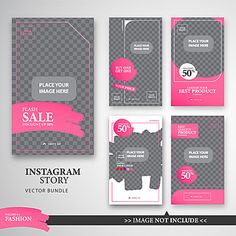 a set of brochures with pink and gray designs on the front, back and sides