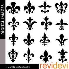 various fleur de lis silhouettes in black and white