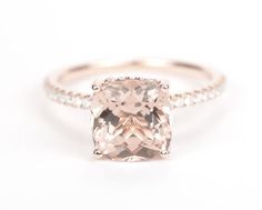 a cushion cut morganite and diamond ring