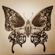 a black and white drawing of a butterfly