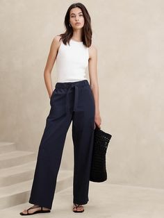 Poplin Straight Pant | Banana Republic Factory Cotton Tie Waist Pants For Workwear, Relaxed Fit Summer Pants With Paperbag Waist, Relaxed Fit Paperbag Waist Pants For Summer, Versatile Paperbag Waist Summer Pants, Summer Paperbag Waist Pants With Relaxed Fit, Versatile Paperbag Waist Pants For Summer, Versatile Summer Paperbag Waist Pants, Summer Workwear Ankle-length Parachute Pants, Summer Workwear Parachute Pants With Loose Fit