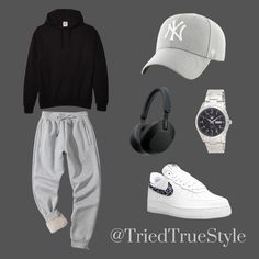 Air Force 1 Outfit Men Winter, Plane Trip Outfit, Sony Wh-1000xm5, Gray Sweatpants Outfit Men, Sports Wear Outfits, Winter Drip, Black Nike Air Force, Black Suit Men