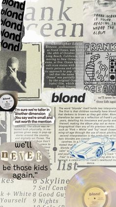 a collage with various pictures and words on it, including an image of a car