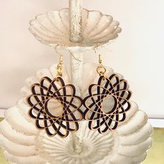 Wood Laser Cut Earrings By Liz Levine Studios New In Box Did You Have A Spirograph As A Kid? These Earrings Are Fashioned After Creations From That Classic Toy. Wood Earrings Are A Fun Alternative To More Common Materials. 2” Diameter 3” From Top Of Ear Wire To Bottom Of Spirograph Gold-Plated Ear Wires Cherry Plywood Toy Wood, Laser Cut Earrings, Cut Earrings, Wood Earrings, Classic Toys, Cherry Wood, Modern Boho, Ear Wire, Ear Wires