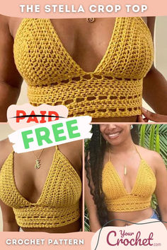 a woman wearing a yellow crop top with crochet