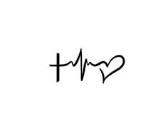 the word i love is written in black ink with a heart and cross on it