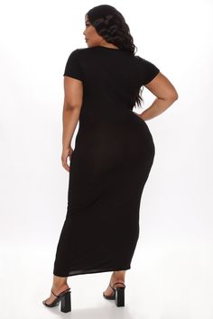 True Facts Maxi Dress - Black – Fashion Nova Black Plain V-neck Dress, Black Short Sleeve Bodycon Dress For Club, Black Stretch Longline Midi Dress, Black Stretch Longline Maxi Dress, Black Fitted Longline Dress, Black Plain Midi Length Dress, Black Maxi Length Bodycon Dress, Casual Black Maxi Length Bodycon Dress, Casual Black Maxi Bodycon Dress