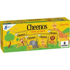 three boxes of cheetos children's food, including an elephant and giraffe