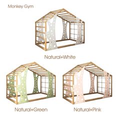 three different types of wooden structures