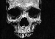 a black and white drawing of a human skull