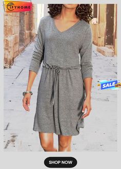 Cotton Blends Loosen Casual Dress Everyday Dresses Casual, Stretchy Dress, Mini Short, Home Items, Short Mini Dress, Dresses Shoes, Types Of Dresses, Gray Dress, Shoulder Length