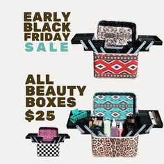 This compact box features a fierce leopard print on the outside and a bold turquoise aztec print on the inside. Perfect for storing all your favorite makeup essentials, this box is as stylish as it is functional. Go ahead, let your makeup collection roar!

L10.75"XW7"XH9"

Vinyl material for easy cleaning. Western Designs, Favorite Makeup, Early Black Friday, Western Design, Makeup Box, Makeup Essentials, Beauty Box, Aztec Print, Carrying Case