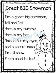 a snowman poem with the words, i'm a great big snowman