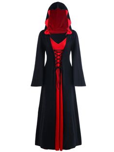 PRICES MAY VARY. The maxi dress features a two-tone design with a hood, long sleeves, and adjustable lace-up straps fastening on the front waist. Matching--This plus size costume dress can be matched with magic wands, magic balls, necklaces, bracelets, etc. It can also be matched with gloves, wigs, masks, hats, high-heeled shoes, boots, shirts, pants, leggings, jeans, breeches, etc. Occasions-- Spring, Fall, Winter, suitable for casual daily wear and vacation, best for steampunk festival, Hallow Halloween Plus Size, Cloak Dress, Costume Noir, Cheap Maxi Dresses, Witch Dress, Plus Size Halloween, Medieval Dress, Hooded Dress, Maxi Robes