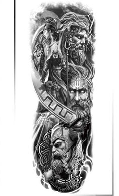 a black and white photo of an old school style tattoo design with two men holding swords