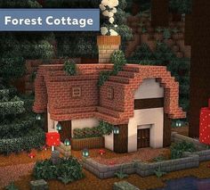 an animated house with trees and flowers on the roof