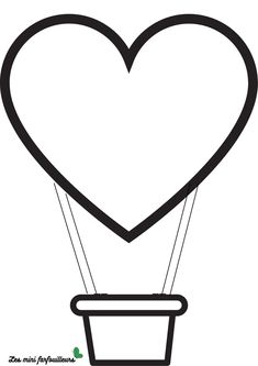 a hot air balloon with a heart shaped balloon attached to the side, in black and white