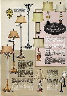 an advertisement for lamps with different types and colors on it's side, including one lamp