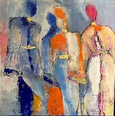 an abstract painting of three women standing next to each other