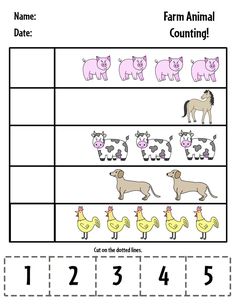 the farm animals and their numbers are in this worksheet for children to practice counting