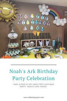 Photo of Noahs ark themed food table. Two Year Old Party, Noah's Ark Birthday Party, Twin First Birthday, First Birthday Themes, 50th Party, Birthday Party Celebration