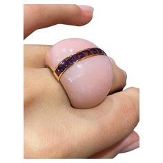 Option 2 Pink colour ring Weight 13 grams, Amethysts 11- 1.50ct, Pink Opal 48ct. With a heritage of ancient fine Swiss jewelry traditions, NATKINA is a Geneva based jewellery brand, which creates modern jewellery masterpieces suitable for every day life. It is our honour to create fine jewelry, and it’s for that reason that we choose to only work with high-quality, enduring materials that can almost immediately turn into family heirlooms. From our selection of precious metals set with genuine pr Opal Gold Ring, Gold Chic, Modern Jewellery, Jewellery Brand, Opal Ring Gold, Matching Rings, Pink Colour, Pink Quartz, Modern Earrings