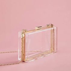 This Purse Is Beautiful. It Will Come Wrapped In Original Box. Great For A Concert. I Believe This Is Gold And Clear Clear Clutch, Clear Purses, Inch Bag, Clear Bags, Magnetism, Elegant Accessories, Box Bag, Evening Clutch, Chain Bags