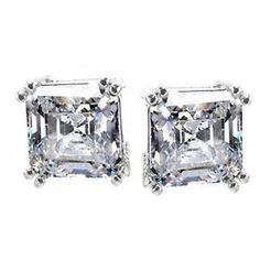 Diamond Asscher Cut Stud Earrings 2.02 Carats Women Platinum | HarryChadEnt.com Asscher Cut Diamond Earrings, Round Diamond Earrings, Diamond Earrings Studs Round, Asscher Cut Diamond, Halo Earrings Studs, Asscher Cut, Round Diamond Engagement Rings, White Gold Diamond Rings, Diamond Stud Earrings