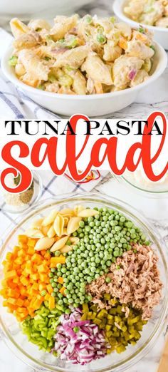 this tuna pasta salad is loaded with fresh ingredients and ready to be eaten