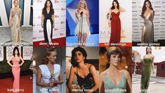 many different types of women in dresses at an awards event, including one woman wearing a gown