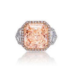 Priem 15ct Radiant Fancy Pink Diamond Engagement Ring | Nekta New York Pink Diamonds Engagement, Pink Engagement, Pink Diamond Engagement Ring, Peach Jewelry, Pink Engagement Ring, Three Stone Diamond Rings Engagement, Three Stone Diamond, Expensive Jewelry, Three Stone Engagement Rings