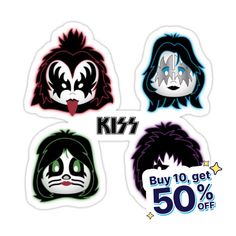 the kiss band stickers are on sale for $ 50 each, and they have different colors