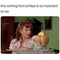 a woman holding a baby in her arms with the caption that reads, this coming from phillip is so important to me