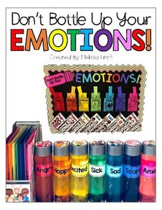 Managing emotions in the classroom can be difficult.  So often, students will bottle up their emotions until the lid pops off!  This emotion center can be used to help students identify their emotion, learn about emotions, and cope with emotions.  Visuals include adapted books and file folders to help students learn how to appropriately cope with emotions.  Create your own sensory bottles in your classroom to help students cope with sensory integration.  Color coded emotions will help students t Feelings Sensory Bottles, Inside Out Sensory Bottles, Emotion Sensory Bottles, Cope With Emotions, Emotional Support Classroom, Emotions Preschool Activities, Special Education Teacher Binder, Emotional Activities, Emotions Preschool