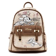 This LIMITED EDITION beautiful mini backpack features Mickey Mouse on a faded comic background with drawing details in a vintage look. See details of how Mickey and his details are drawn in awesome detail. The side pouches show different poses of Mickey with him in full bravado on the back. The bag has fabric straps perfect for putting pins on. Made of vegan faux leather, zippered opening, top carry handle, and adjustable satin feel shoulder straps. This is a boutique quality fashion backpack wi Cheap Disney Character Print Bags, Cheap Backpack With Character Print For Disney Trips, Cheap Disney Backpack For Theme Park, Disney Prints, Mickey Mouse Purse, Disney Lines, Mickey Mouse Backpack, Cute Mini Backpacks, Disney Loungefly