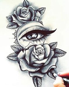 a drawing of a rose with an eye