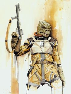 Bossk - Watercolor by Brian Rood Bossk Star Wars, Star Wars Canvas Art, Star Wars Bounty Hunter, Star Wars Painting, Star Wars 2, Star Wars Tattoo, Star Wars Rpg, Star Wars Artwork, Star Wars Images