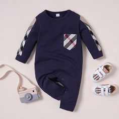 High Quality Cotton Casual Plaid Color-block Long-sleeve Jumpsuit for Baby Children's clothing wholesale - PrettyKid Blue Long Sleeve Jumpsuits And Rompers For Playtime, Cotton Long Sleeve Jumpsuits And Rompers For Playwear, Blue Long Sleeve Onesie For Playwear, Blue Cotton Jumpsuits And Rompers For Playwear, Blue Cotton Patchwork Jumpsuits And Rompers, Blue Cotton Jumpsuits And Rompers, Clean Heart, Clothing Wholesale, Long Sleeve Jumpsuit