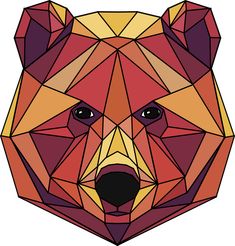 a bear's head is made up of geometric shapes, including pink and yellow