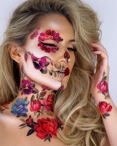 Makijaż Sugar Skull, Fantasy Make-up, Halloweenský Makeup, Halloween Make-up Looks, Party Make-up, Street Style Photography, Drag Make-up, Sugar Skull Makeup, Face Art Makeup