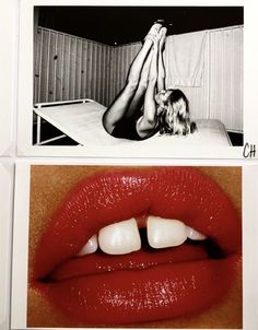 two pictures of the same woman's lips, one in red and one in white