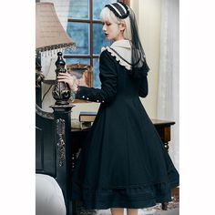 An embroidered dress, short jacket, and strap apron that will make you look like a butler's daughter with a mysterious atmosphere. The front of the dress is decorated with cross-shaped embroidery, and the jacket has bulges around the shoulders and is decorated with ruffles. An elegant item with a high waist and wide hem. 
 
 
 
 Scheduled delivery 
 
 This is a pre-order item. 
 It will take about 2 to 3 months from order to delivery. 
 
 
 Item 
 
 3-piece set of dress + short jacket (with jabo Spring Cosplay Dress With Doll Collar, Fitted Doll Collar Dress For Cosplay, Fall Lace Trim Dress With Doll Collar, Fitted Spring Dress In Dark Academia Style, Fitted Dark Academia Dresses For Spring, Dark Academia Fitted Dresses For Spring, Vintage Long Sleeve Dress For Fall Costume Party, Fall Long Sleeve Vintage Dress For Costume Party, Fitted Long Sleeve Vintage Dress For Cosplay