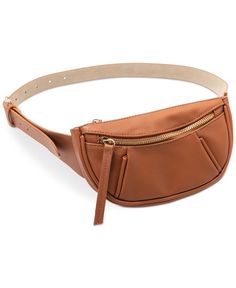 INC International Concepts® keeps all of your essentials easy to reach with this chic pebbled belt bag.
<ul>
 	<li>Bag: 14"W x 5"H x 1-1/8"D; Belt: 1" - 2-3/8"W</li>
 	<li>Belt length: S: 32"; M: 34"; L: 36"; XL: 38"</li>
 	<li>Zipper closure</li>
 	<li>Gold-tone exterior hardware</li>
 	<li>Polyurethane</li>
 	<li>Spot clean</li>
 	<li>Imported</li>
</ul> Leather Fanny Pack, Brown Belt, Bag Bag, Inc International Concepts, Brown Gold, Belt Bag, Pebbled Leather, Purses Crossbody, Gold Hardware