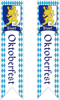 two blue and white banners with the words, drostt or order picker