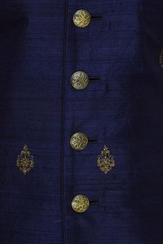 Shop for Vanshik Blue Hand Embroidered Sherwani With Pant for Men Online at Aza Fashions Elegant Bandhgala With Motifs For Designer Wear, Elegant Bandhgala With Motifs, Traditional Festive Nehru Jacket With Buttons, Festive Traditional Nehru Jacket With Buttons, Unstitched Formal Kurta With Motifs, Formal Unstitched Kurta With Motifs, Formal Traditional Kurta With Motifs, Traditional Nehru Jacket With Buttons For Festive Occasion, Festive Fitted Kurta With Buttons